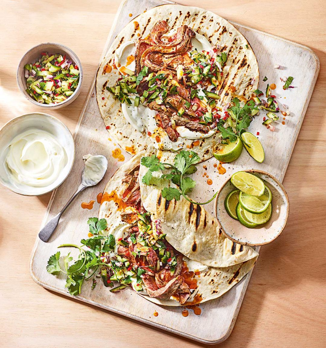 Chipotle steak tacos with cucumber salsa