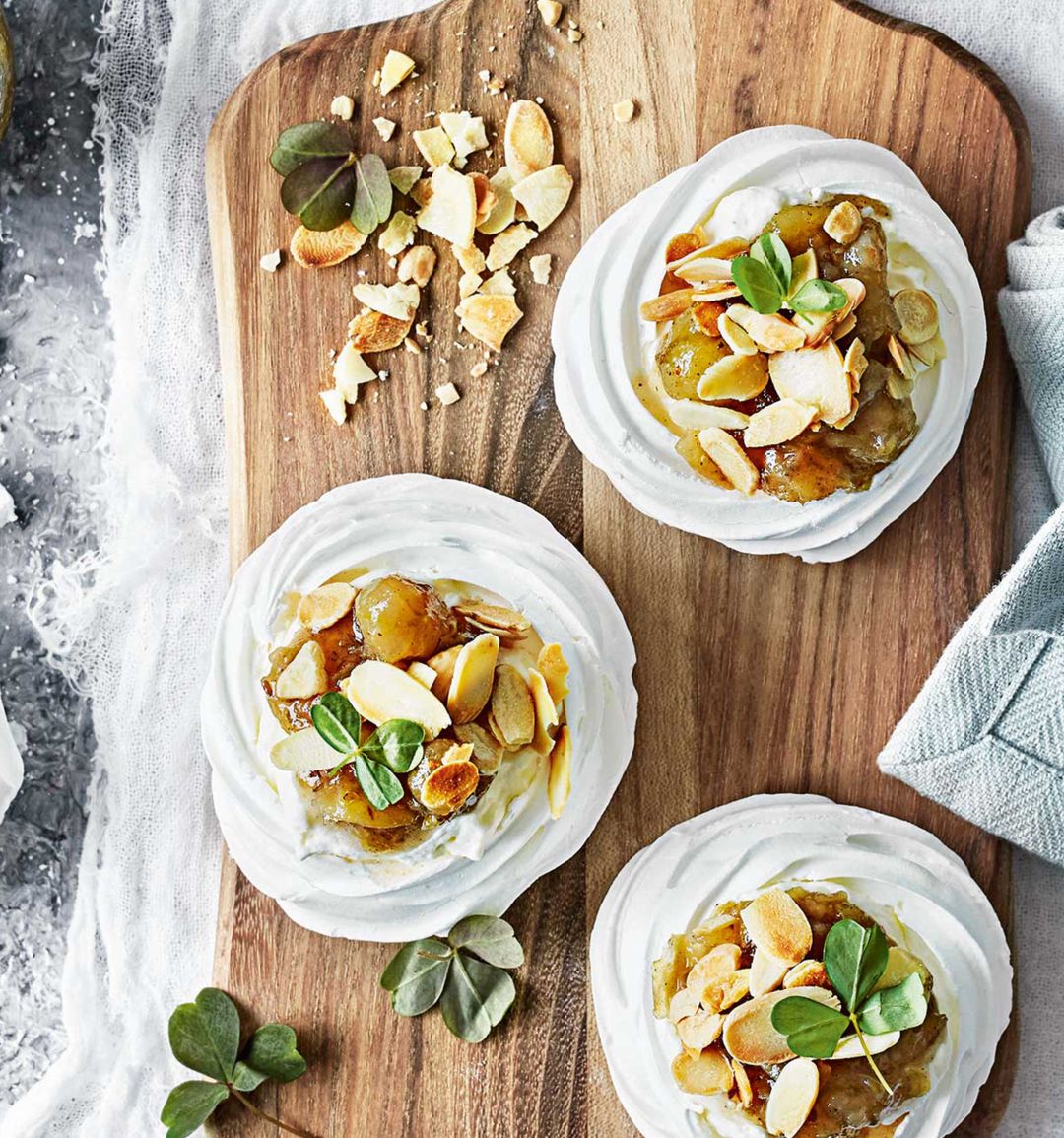 Mini pavlovas with gooseberry compote