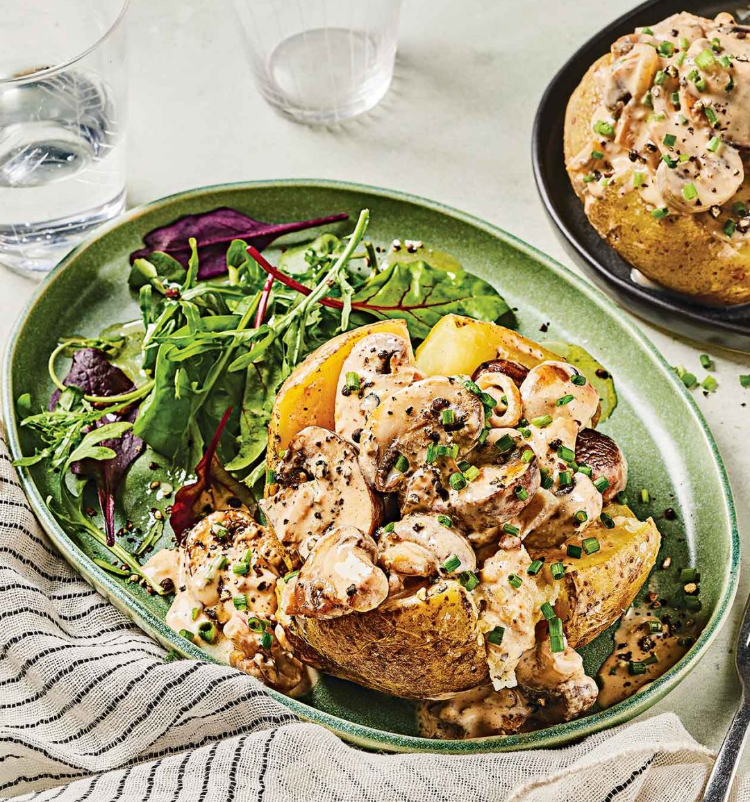 Speedy stroganoff jacket potatoes