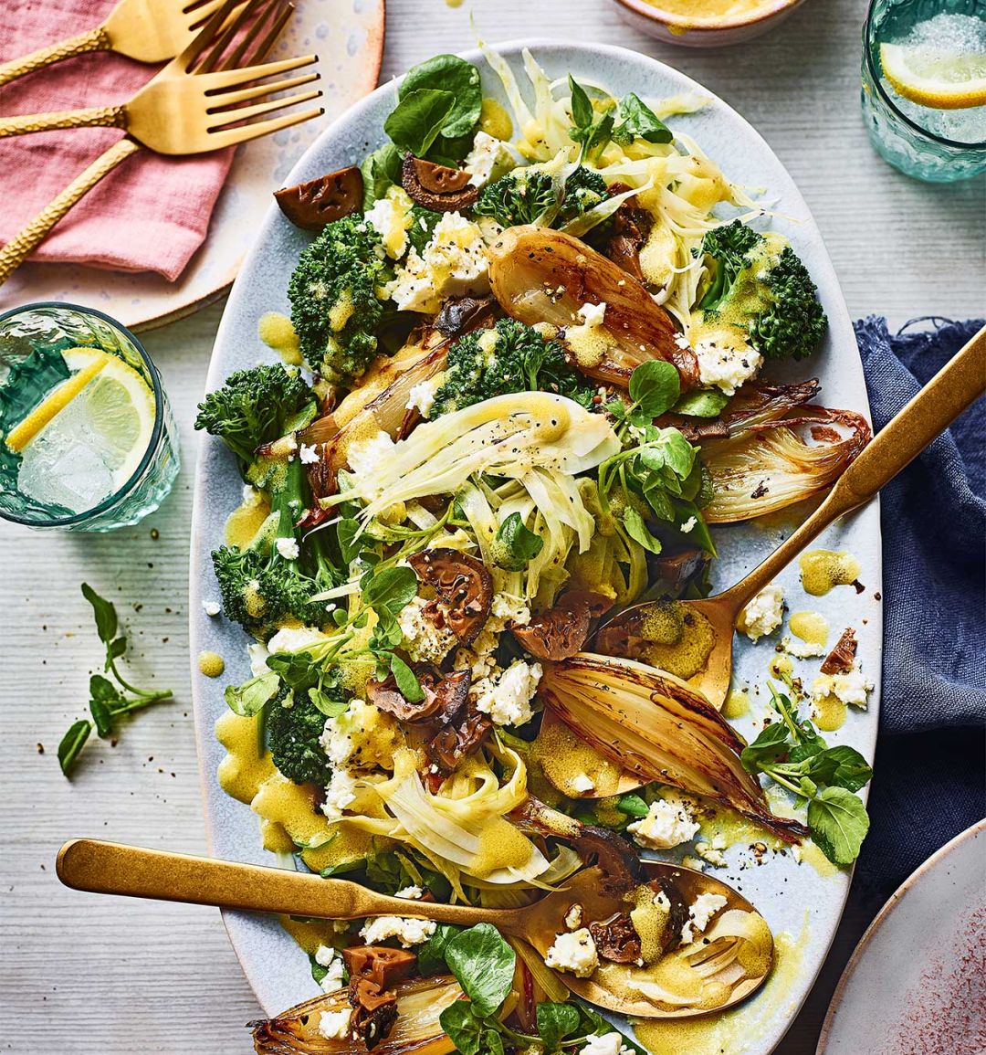 Roasted shallot, feta and pickled walnut salad