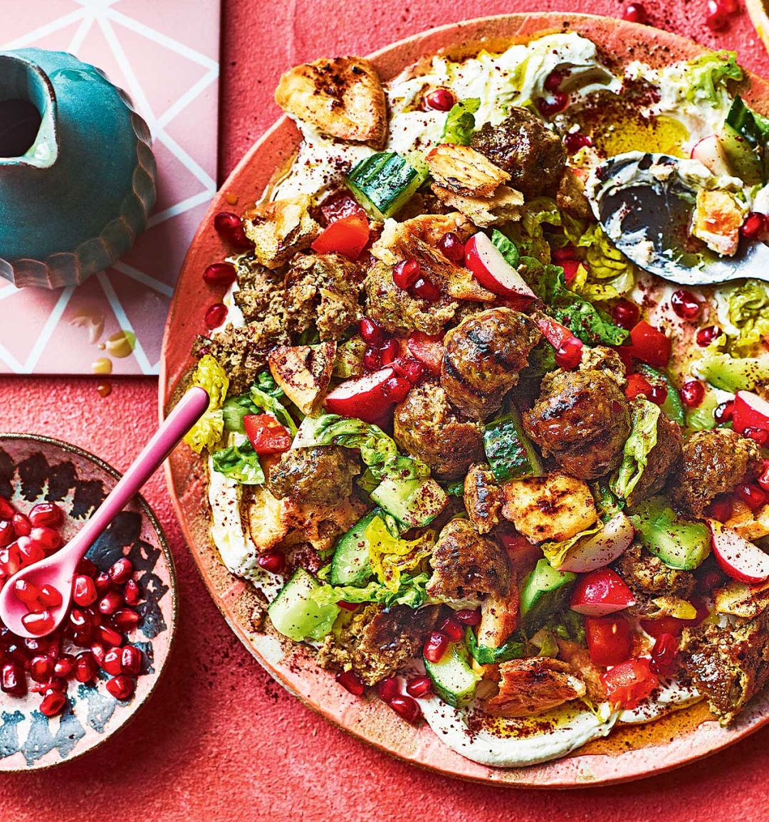 Lamb meatball pitta salad