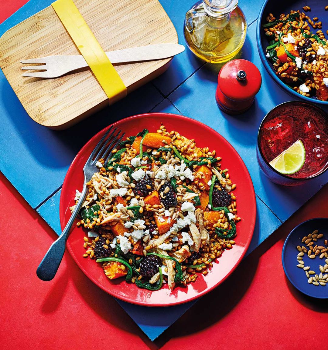 Chicken, squash and blackberry spelt salad
