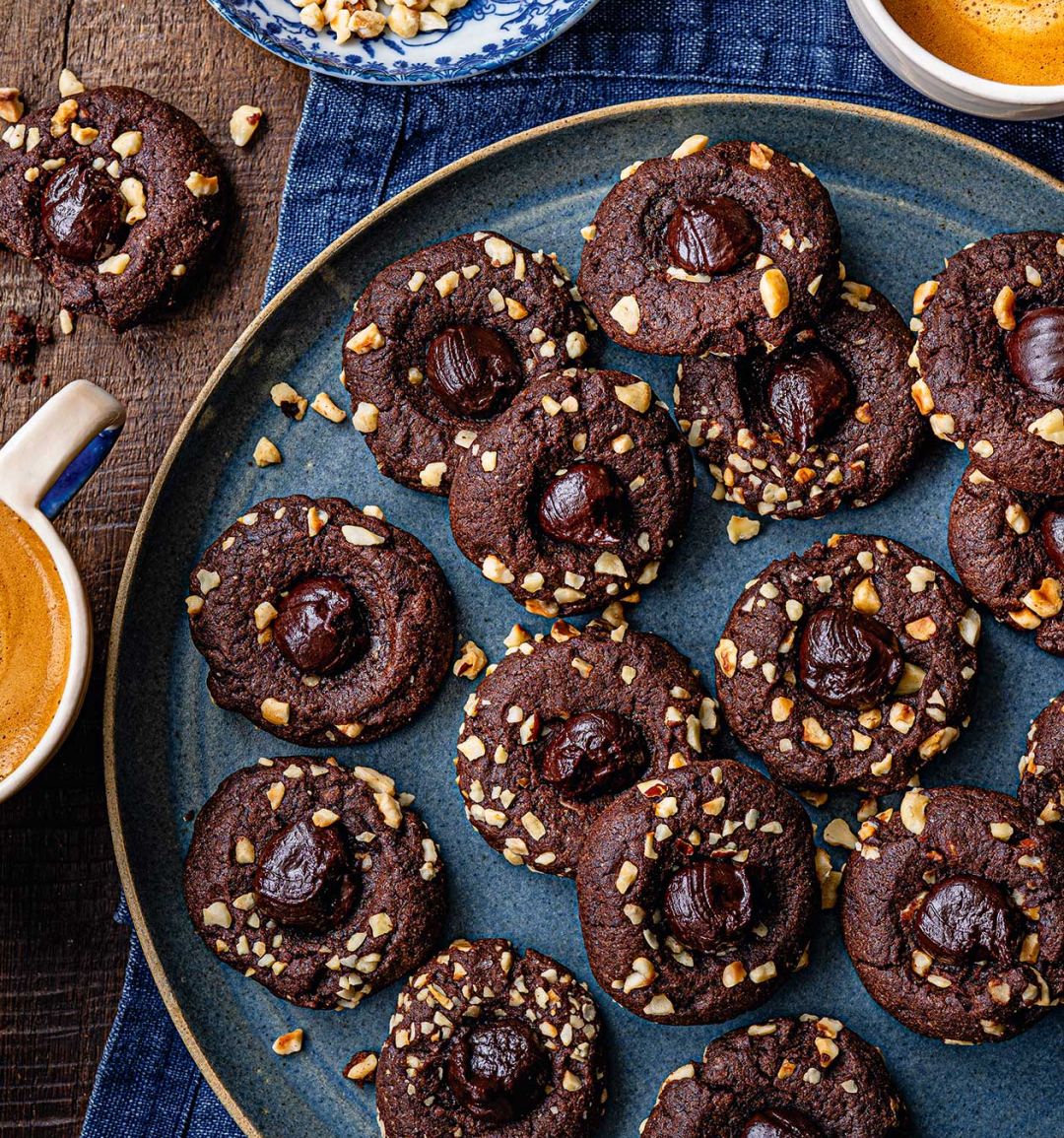 Mocha hazelnut thumbprint cookies
