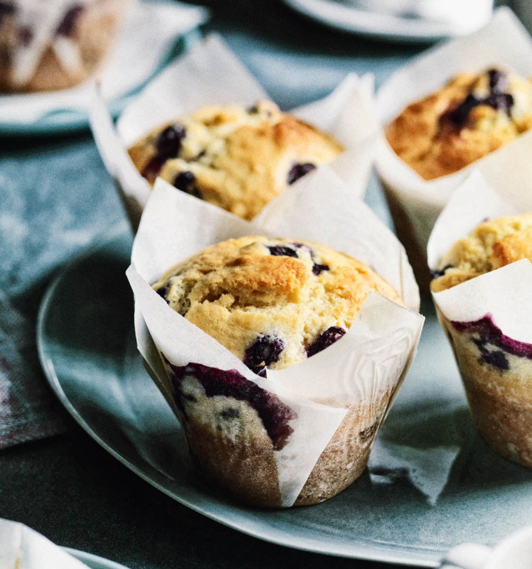 Blueberry, lemon and olive oil muffins