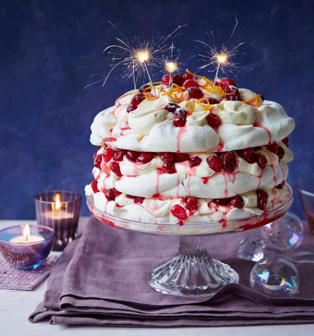 Cranberry orange meringue cake