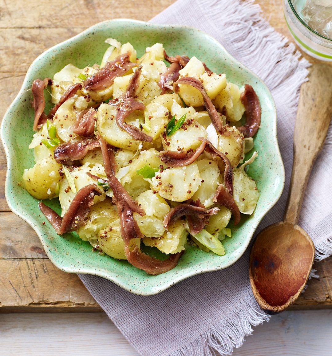 New potato salad with pea pesto