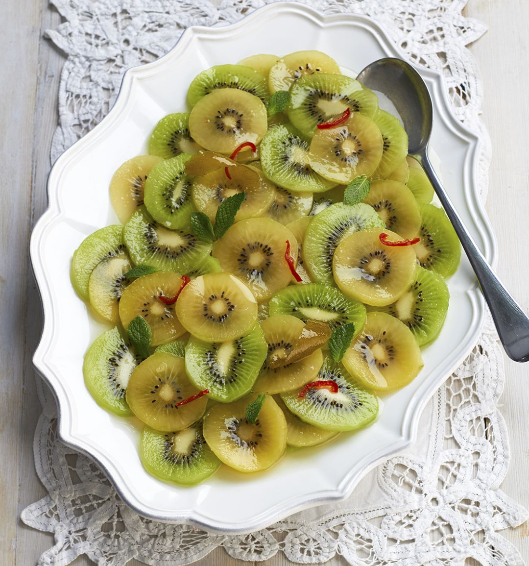 Kiwi fruit platter with chilli and lime syrup