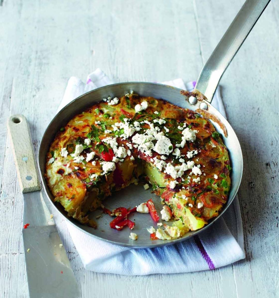 Pepper, feta and smoked paprika frittata