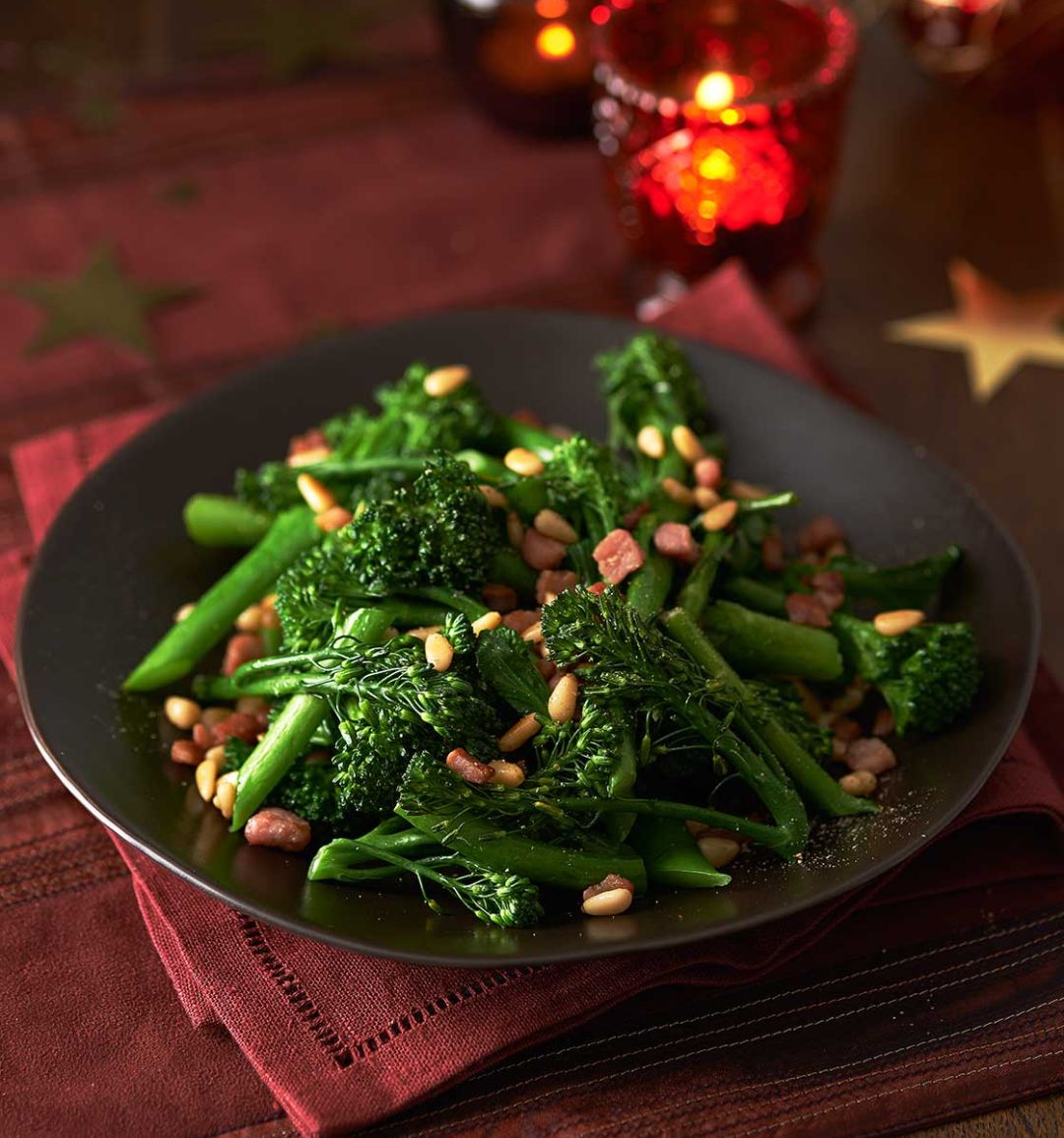 Tenderstem® broccoli with crispy pancetta and pine nuts