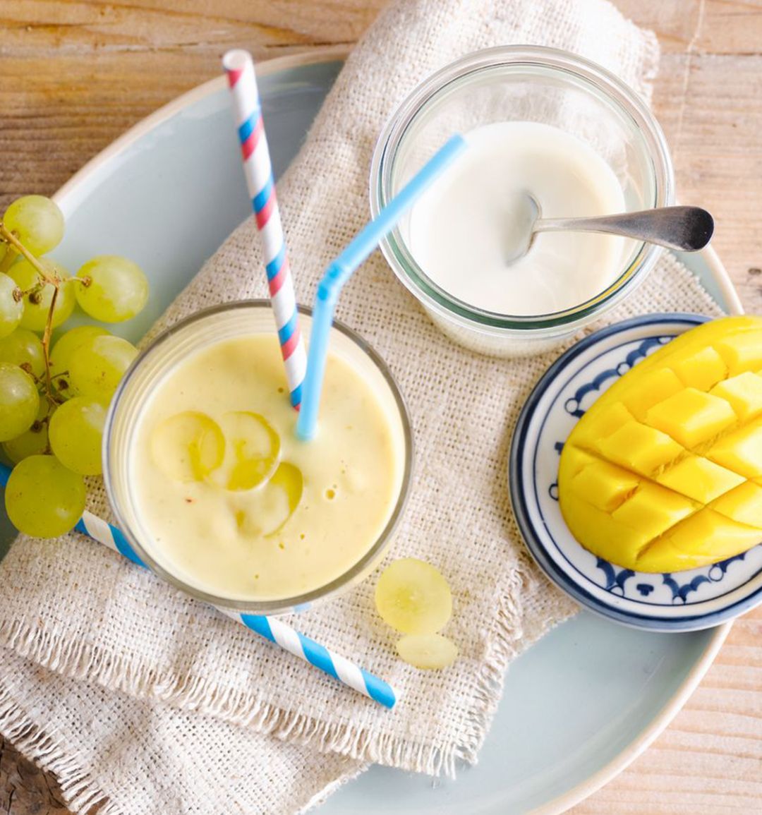 The yellow looks plain grape on you smoothie