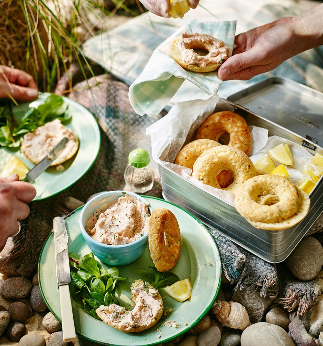 Horseradish and dill doughnuts with whipped smoked trout butter