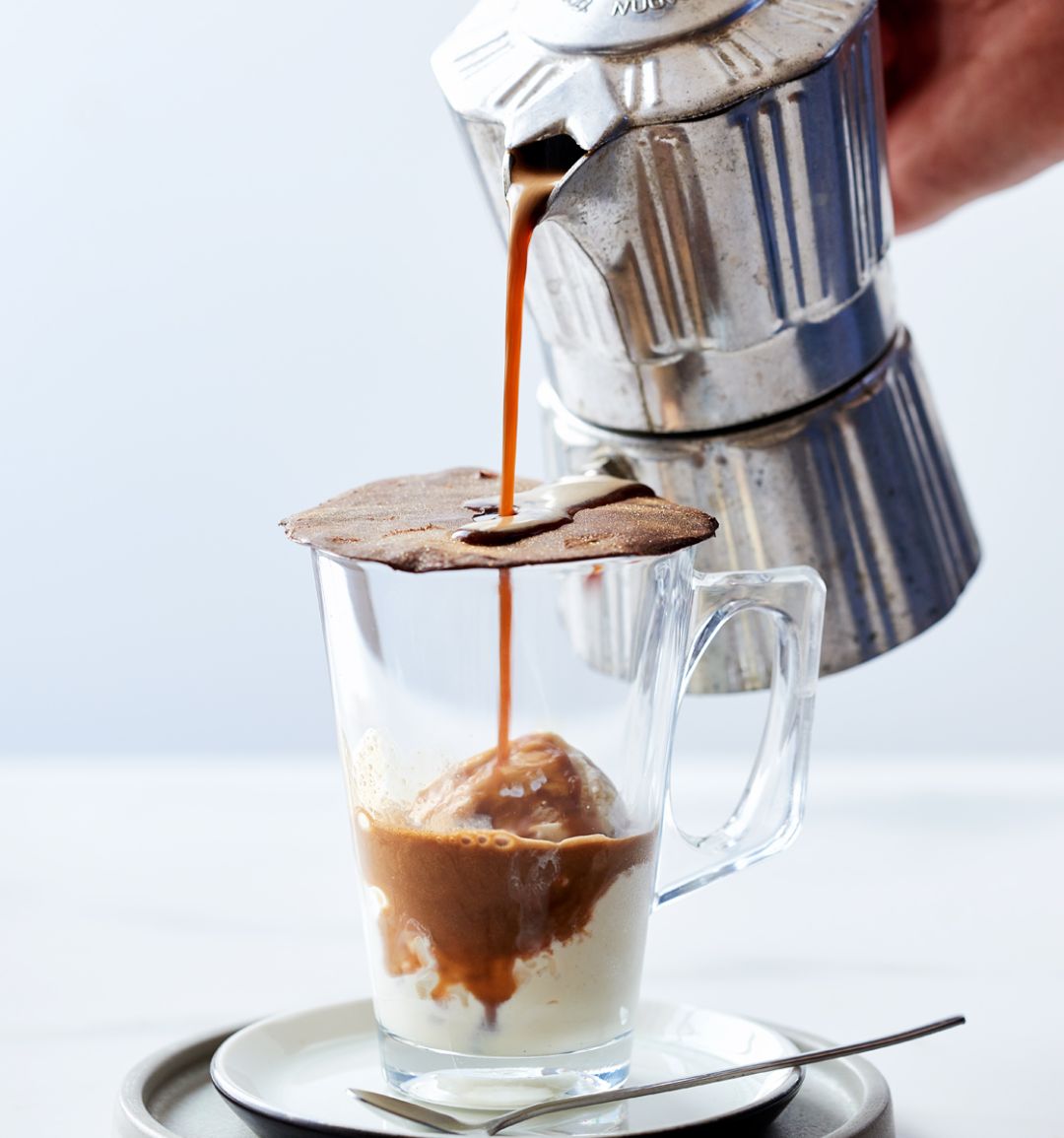 DIY affogato with melting chocolate