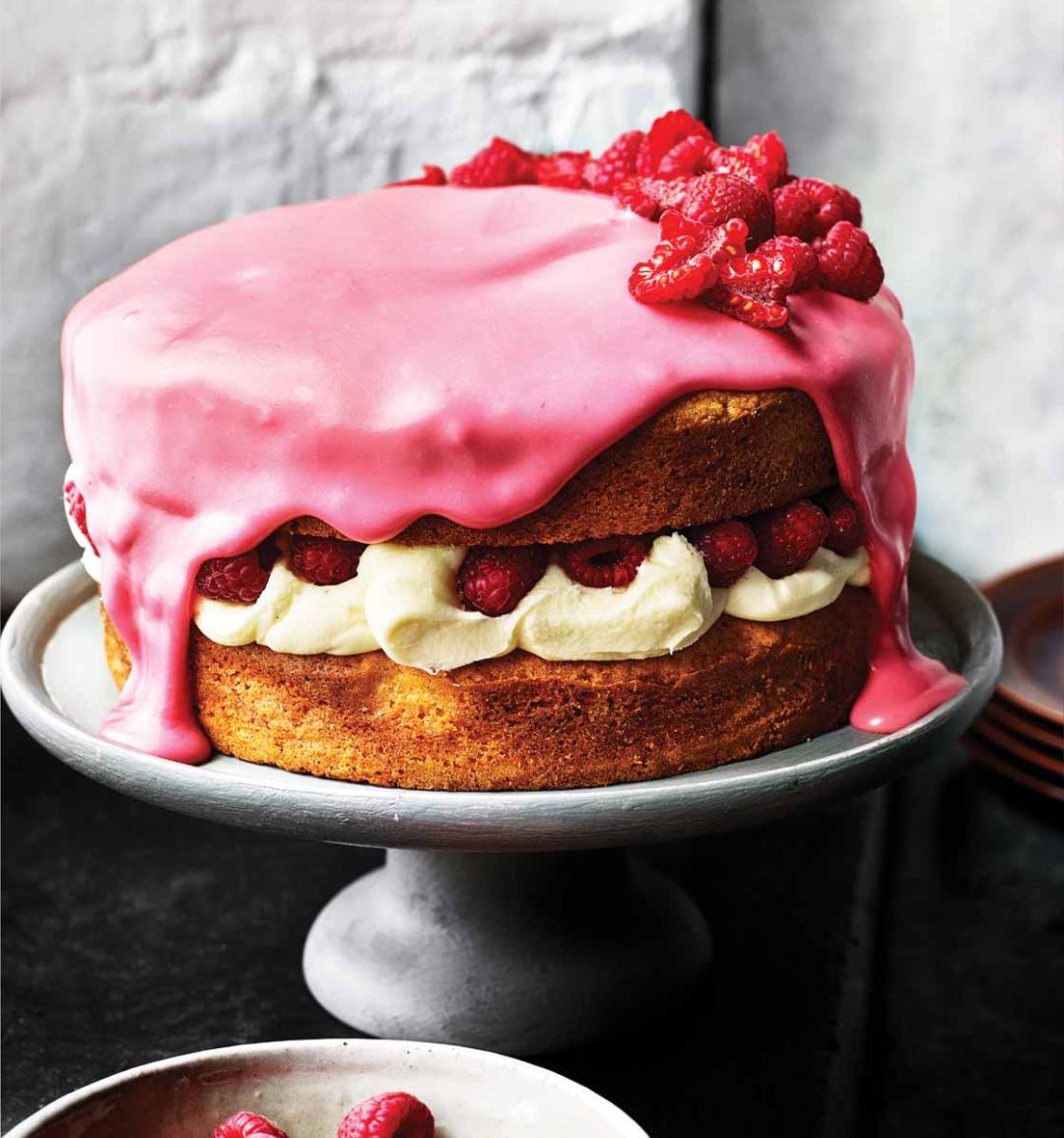 White chocolate, raspberry and rose cake