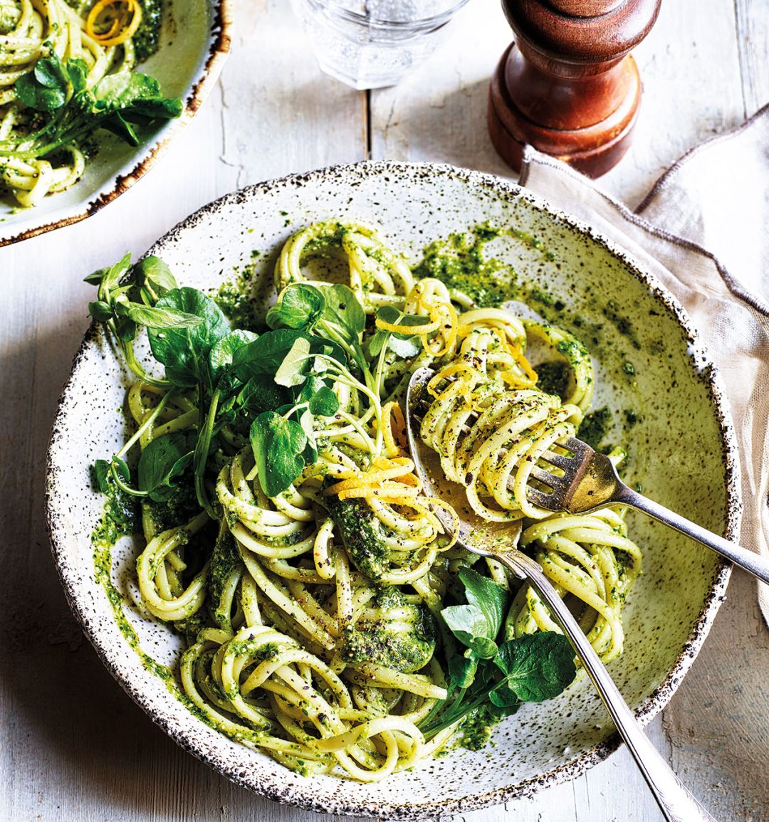 Watercress pesto and lemon linguine