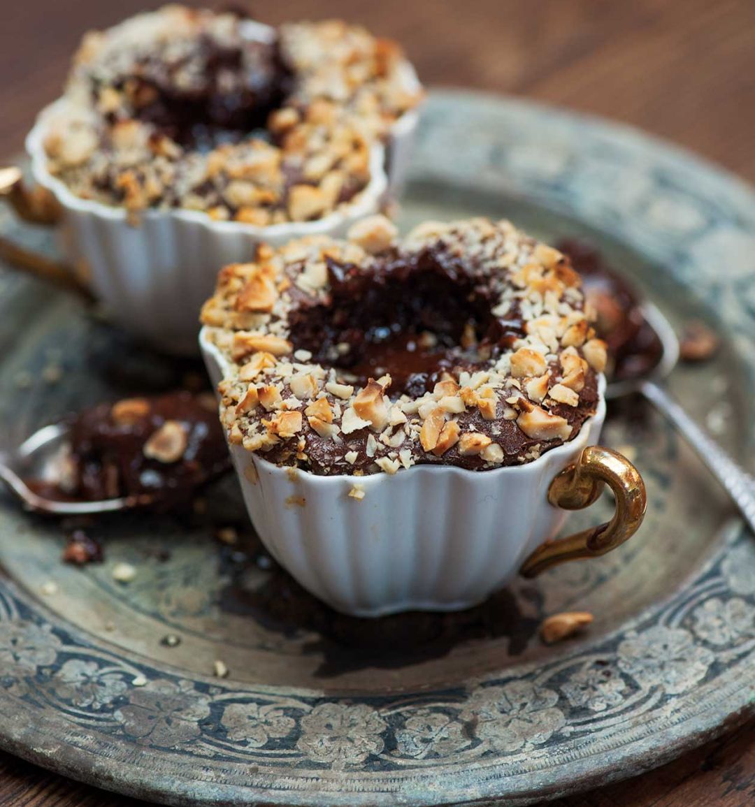 Roasted hazelnut hot chocolate puddings