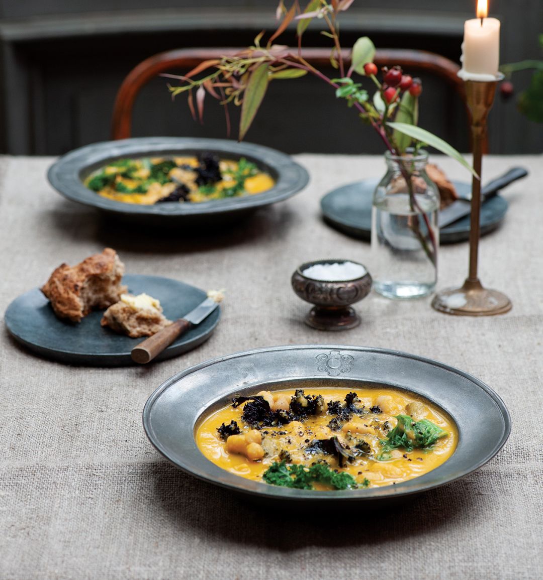 Kale, bean and winter roots soup