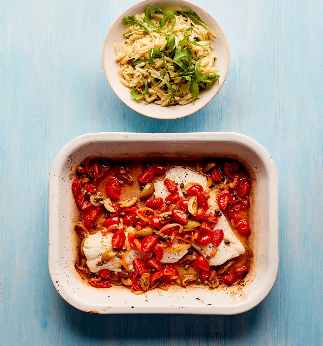 Tuscan baked fish with orzo