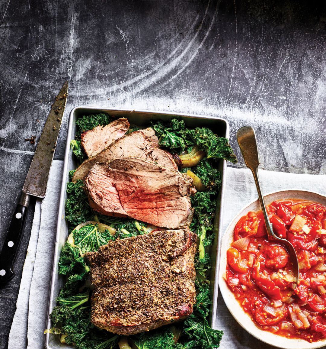 Oregano roast beef with crispy kale