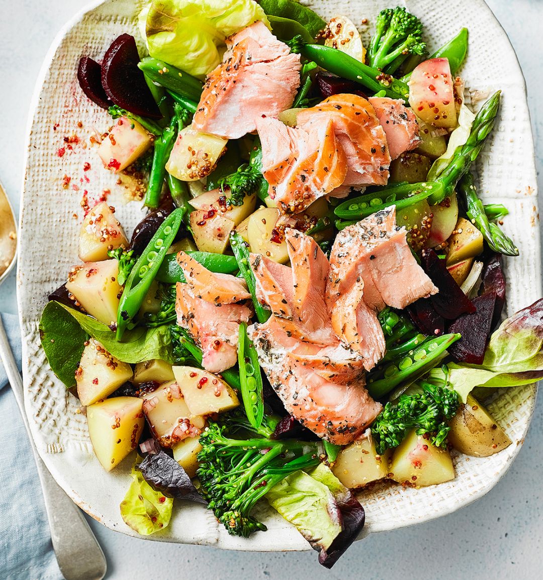 Maple smoked salmon and potato salad