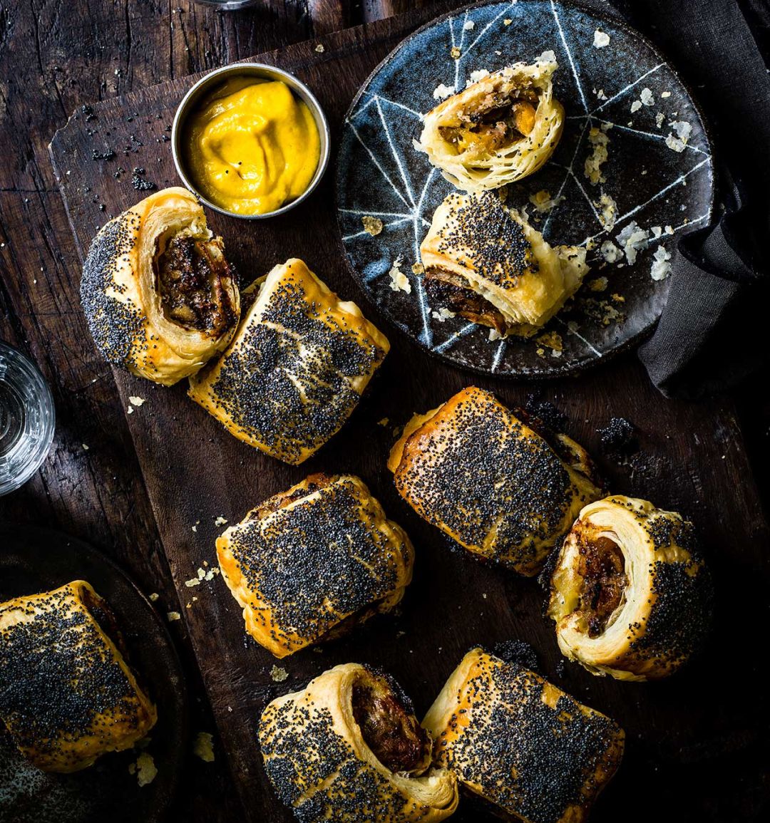 Apricot and chestnut stuffing sausage rolls 