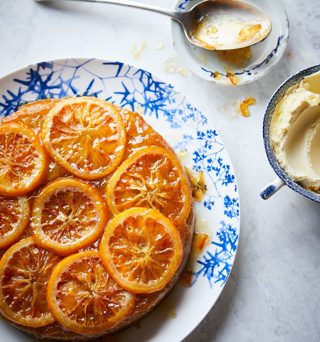 Upside-down blood orange pudding