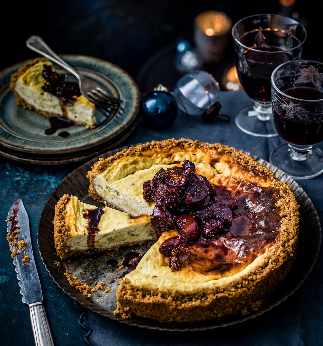Stilton cheesecake with sticky port figs