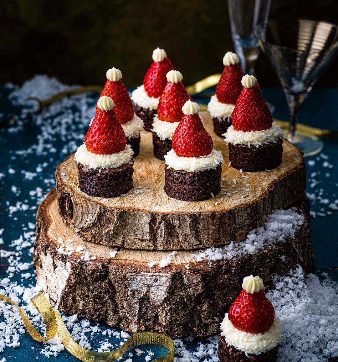 Santa hat brownie bites