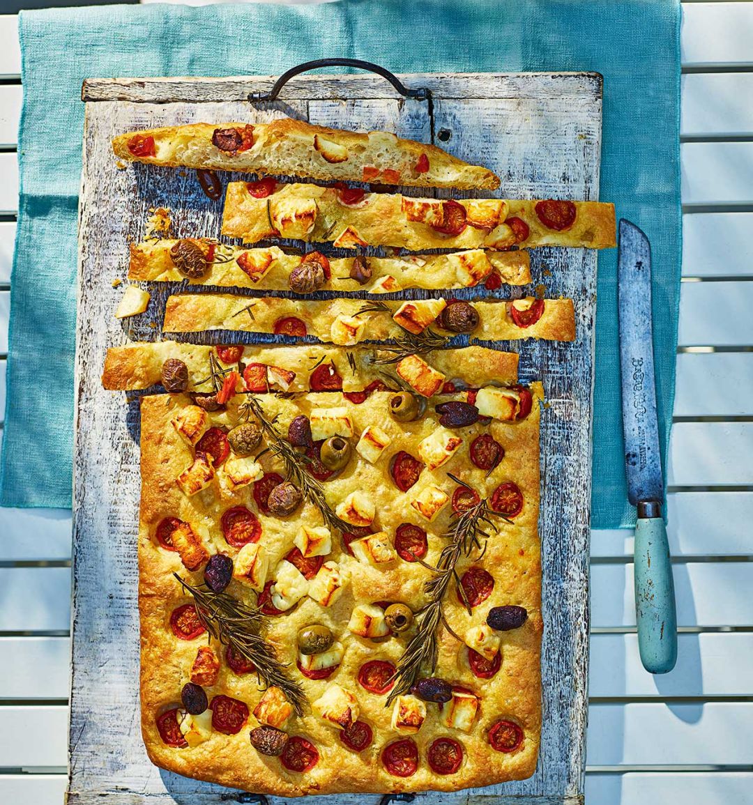 No-knead halloumi focaccia 