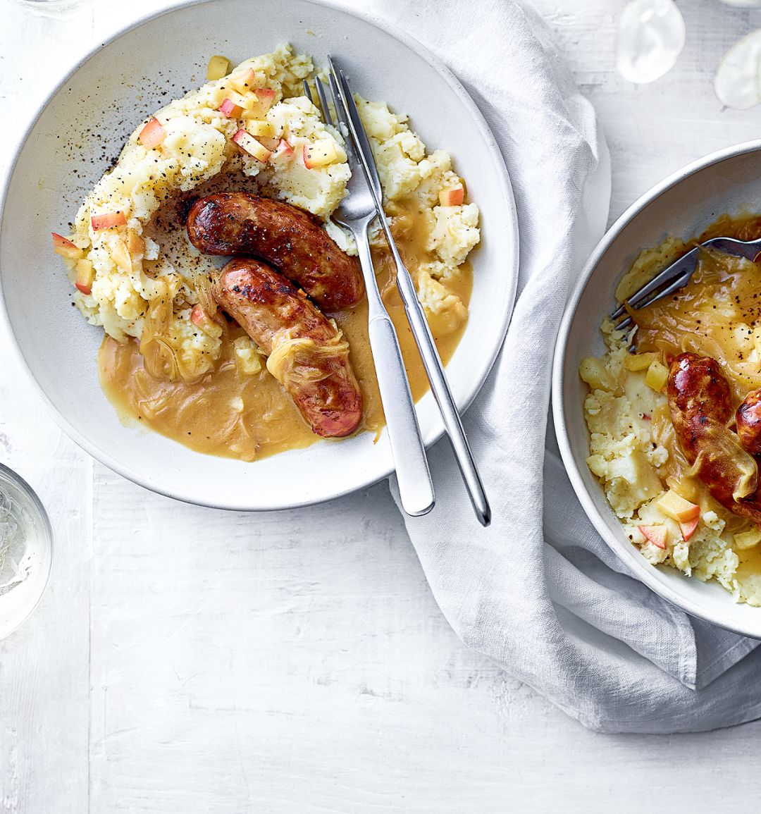 Sausages with parsnip and apple mash