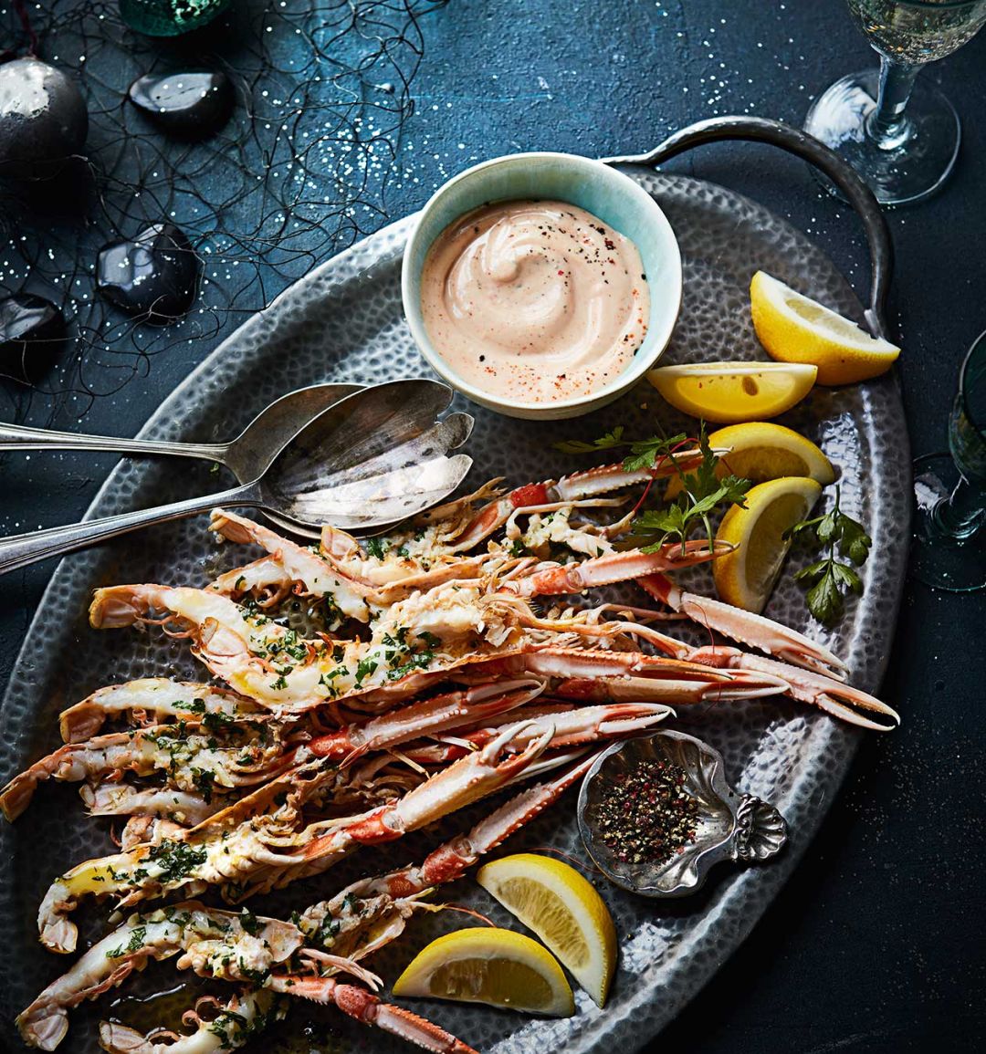 Grilled garlic butter langoustines and Marie Rose