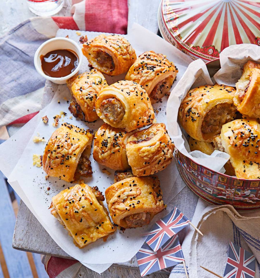 Cheddar and pickled onion sausage rolls