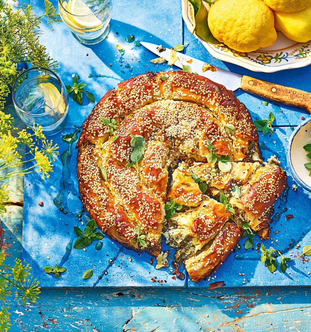 Feta, artichoke and sesame spanakopita