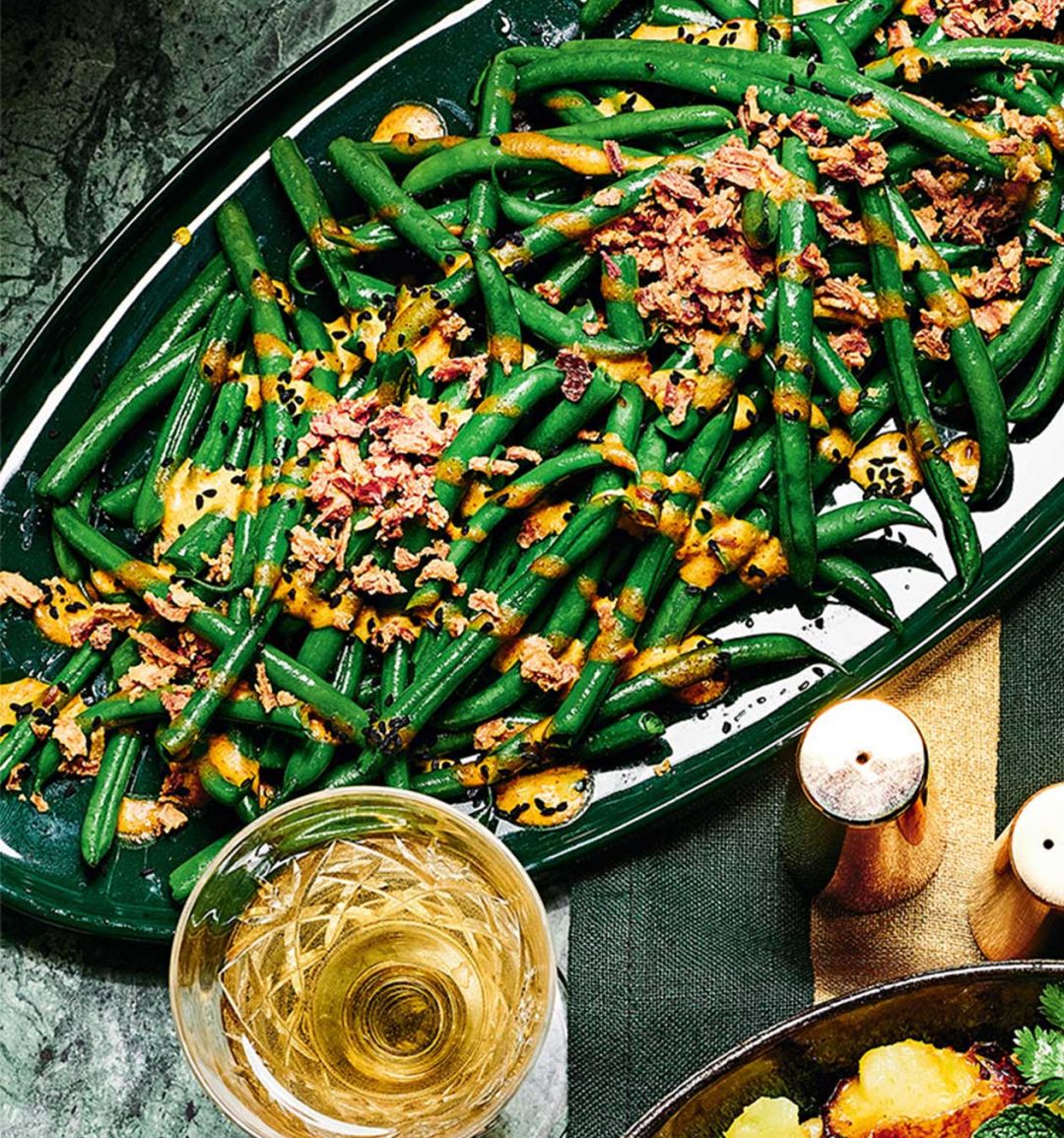 Green beans with coconut curry dressing