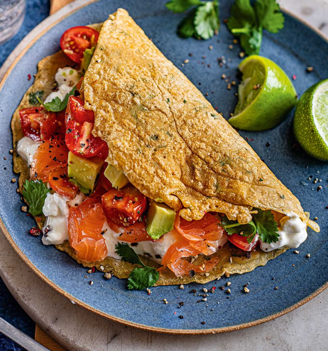 Crispy socca pancake with smoked salmon