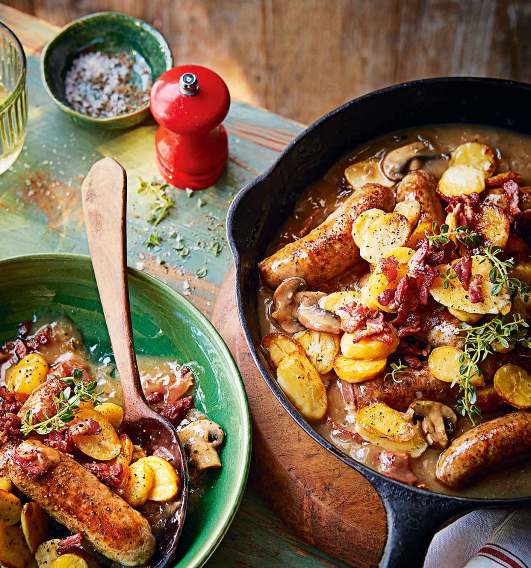 Lazy caramelised onion sausage hotpot