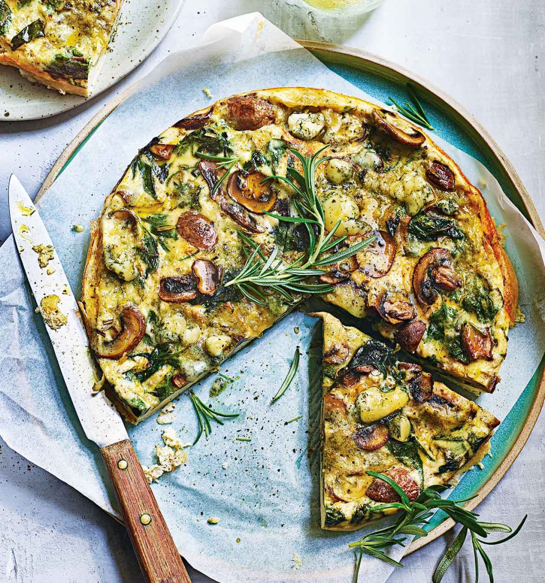Spinach, mushroom and stilton crustless quiche