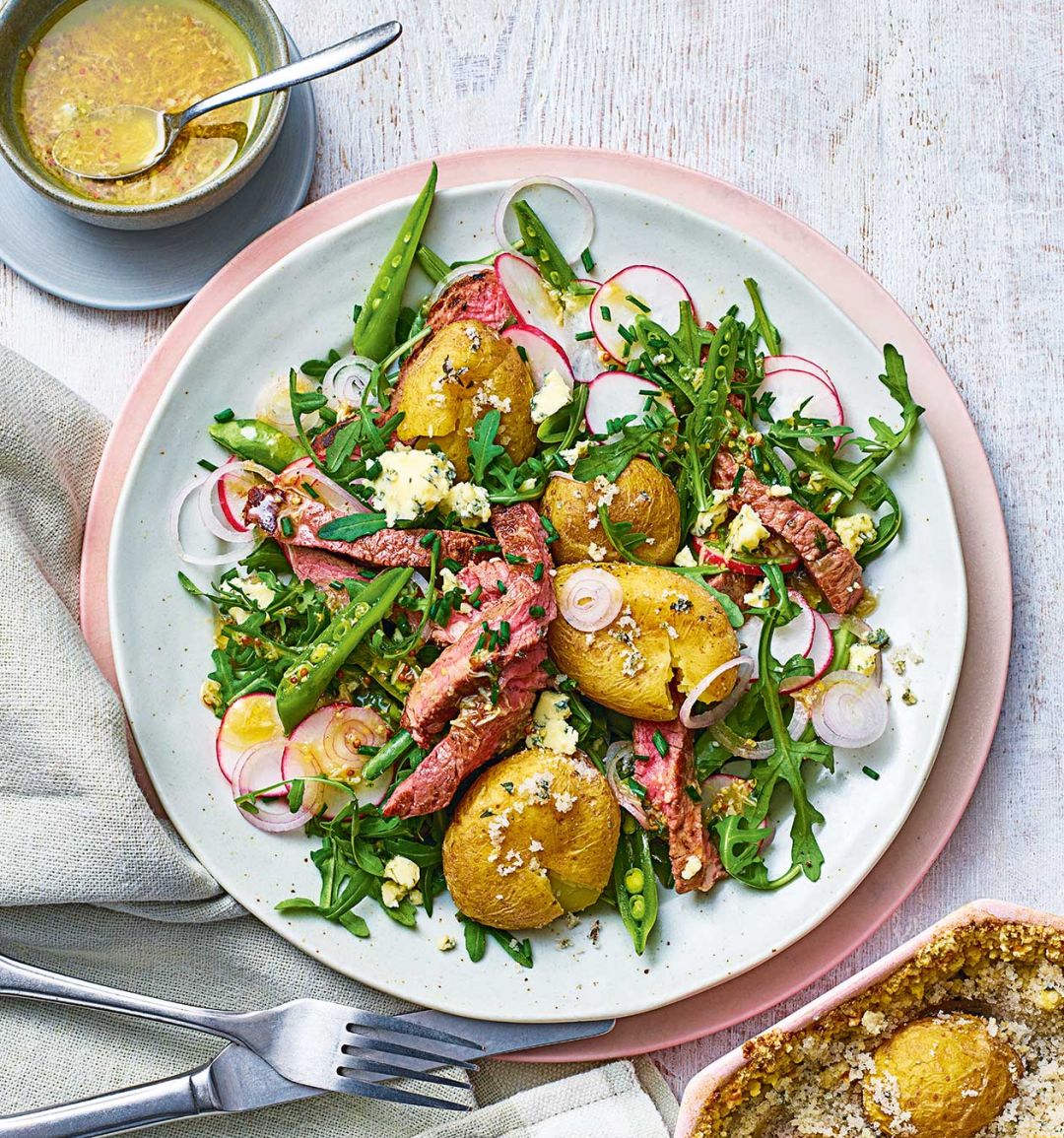Steak salad with salt-baked Jersey Royals