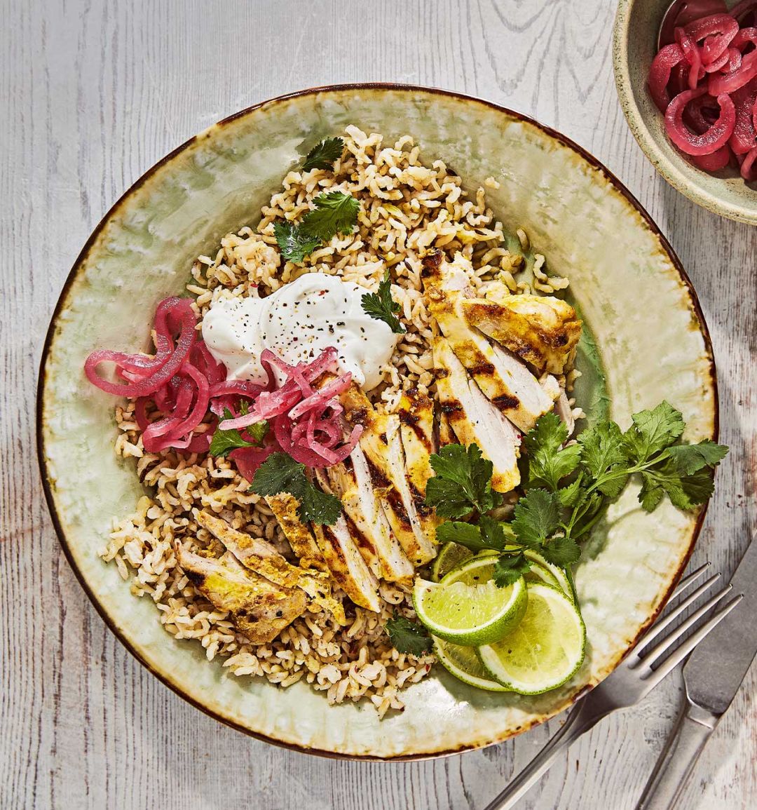 Lime pickle chicken with toasted cumin rice