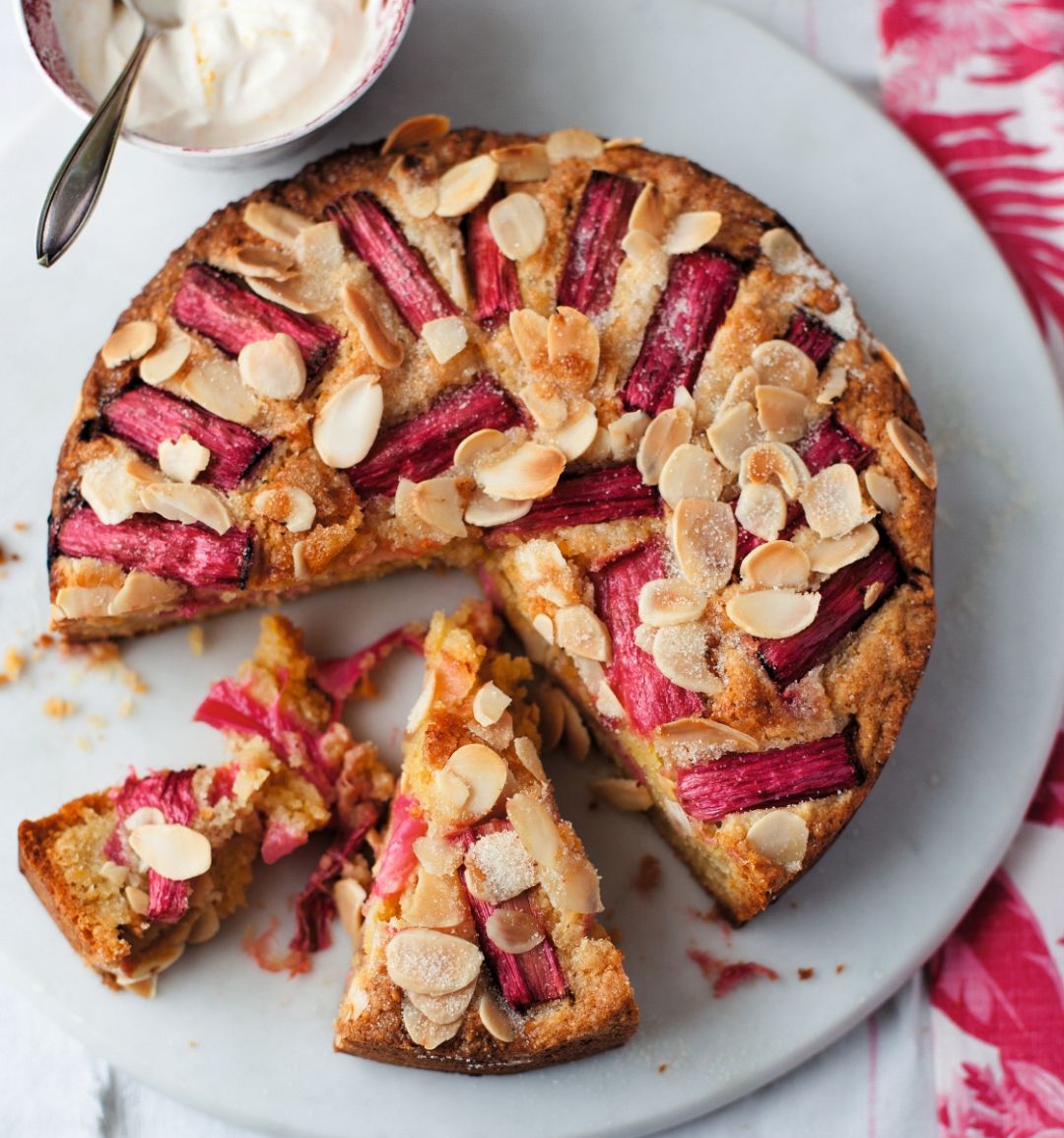 Rhubarb and almond cake