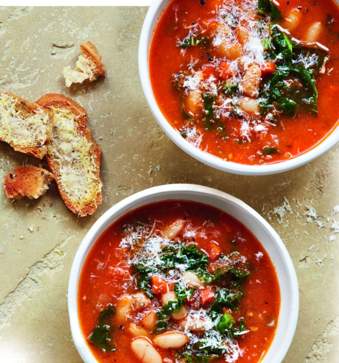 Kale and white bean soup with Parmesan toasts
