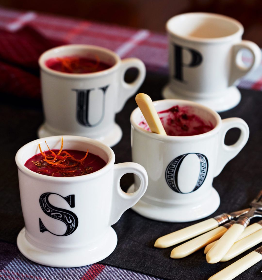 Beetroot and orange soup with mustard seeds