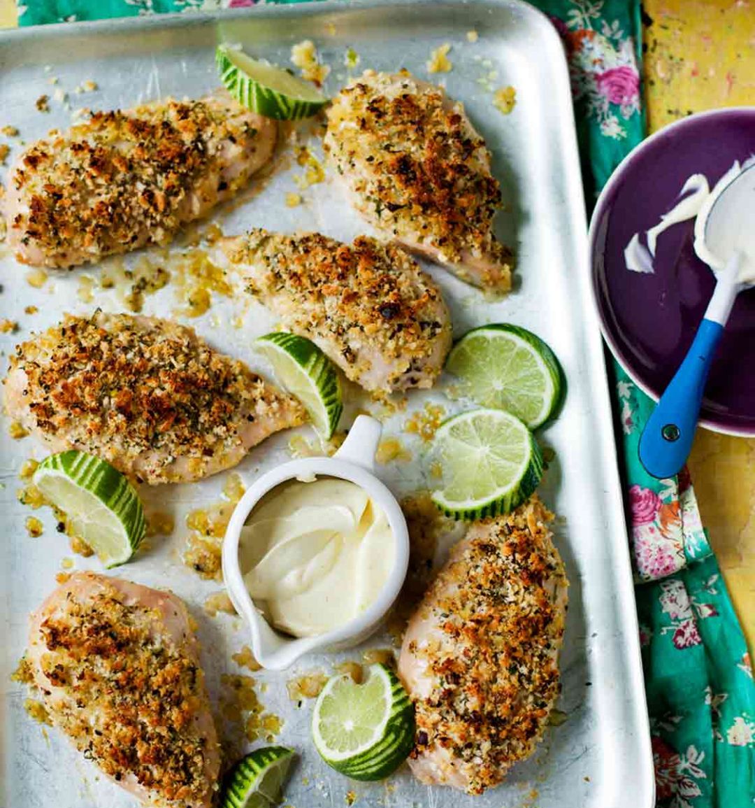 Crumbed lime chicken with zesty mayonnaise