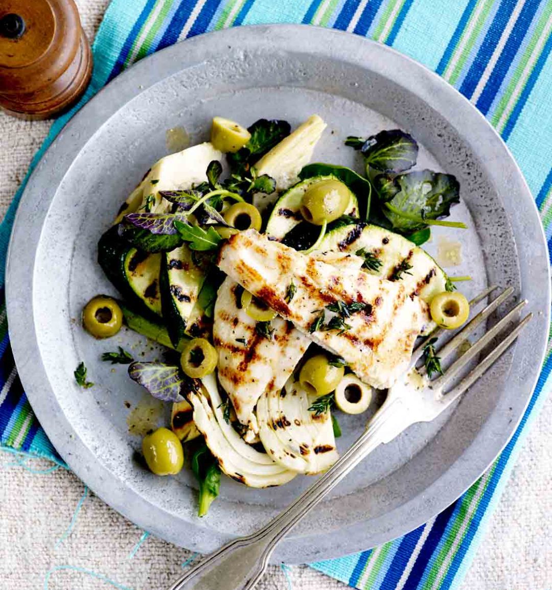 Griddled chicken with warm courgette and fennel salad
