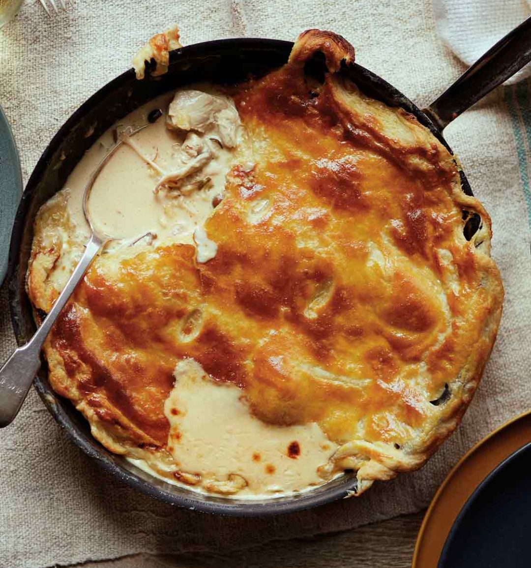 Chicken and wild mushroom frying pan pie