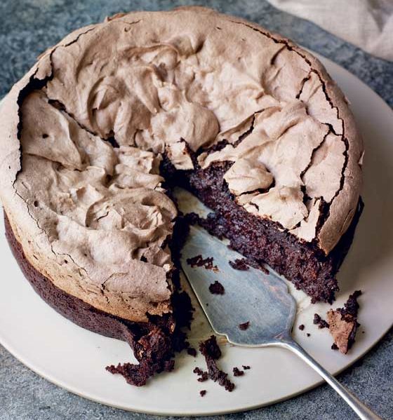 Double-baked chocolate meringue brownie