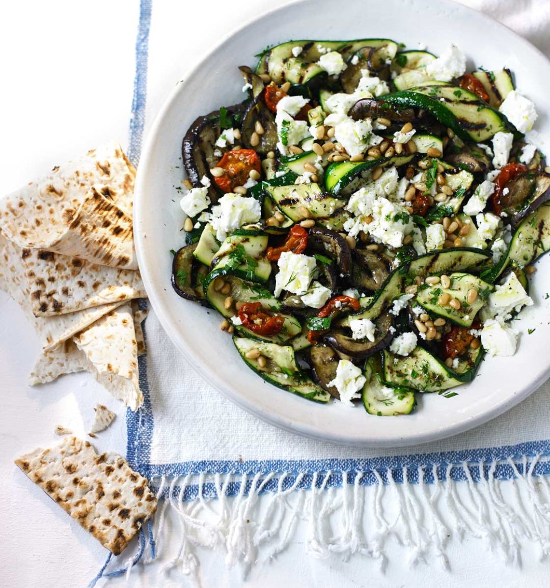 Aubergine, courgette and feta salad