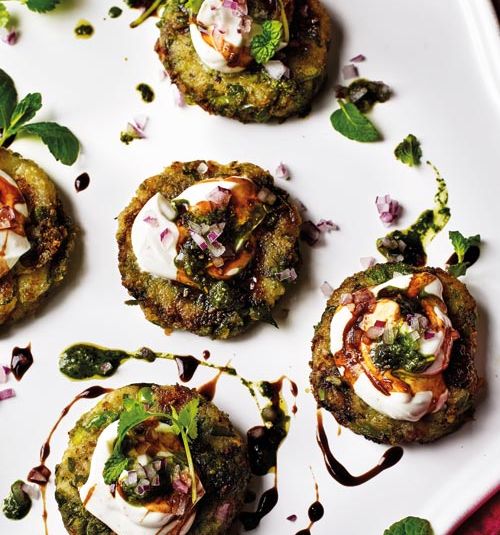 Mini crispy pea and potato cakes