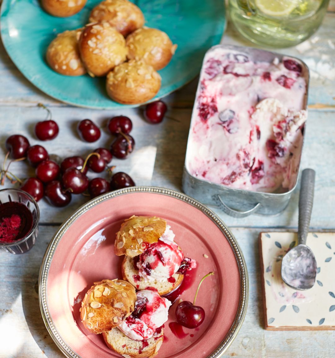 Yogurt and cherry ice cream sandwiches