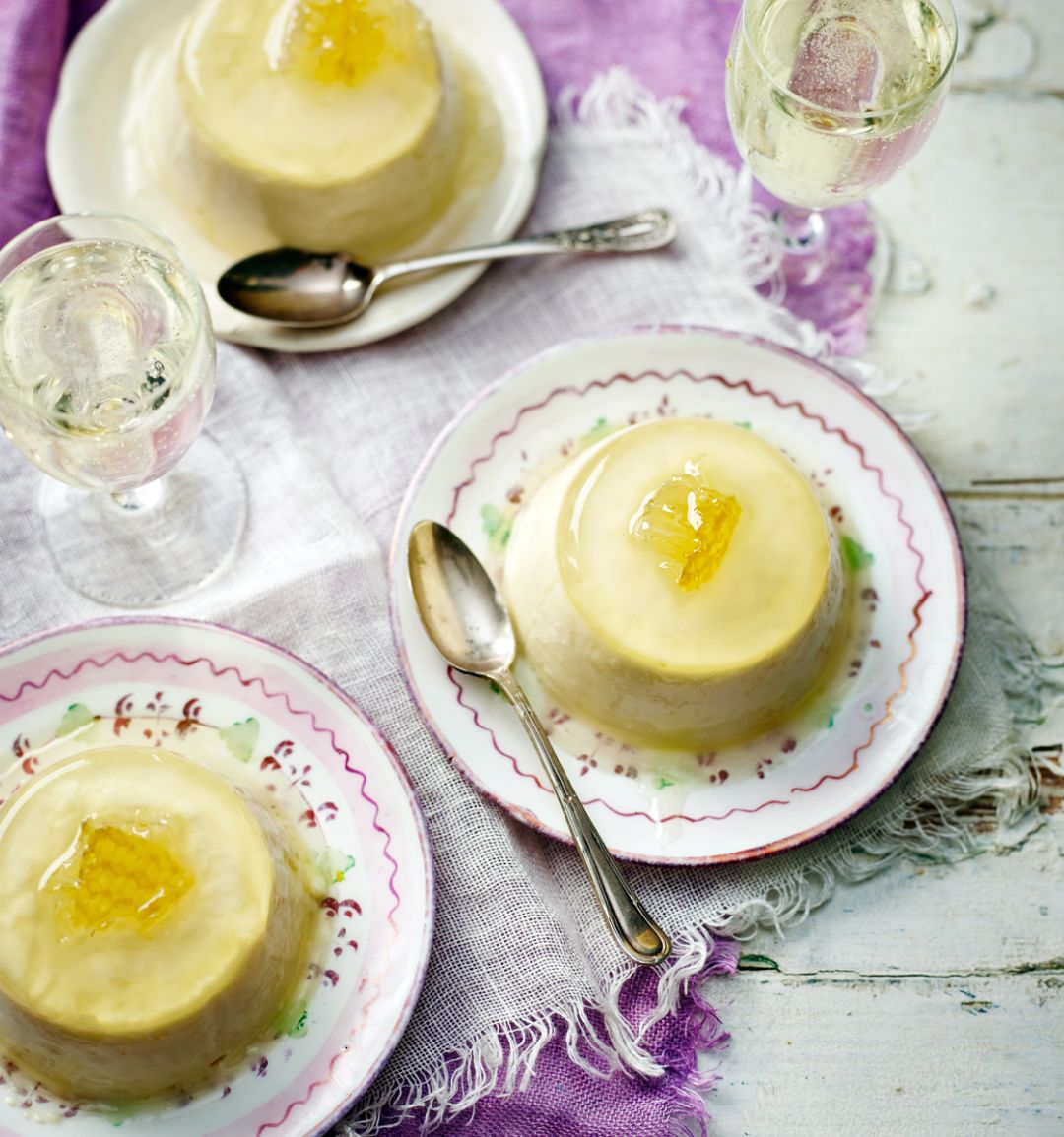 Buttermilk honey panna cotta with sparkling lemon jelly  