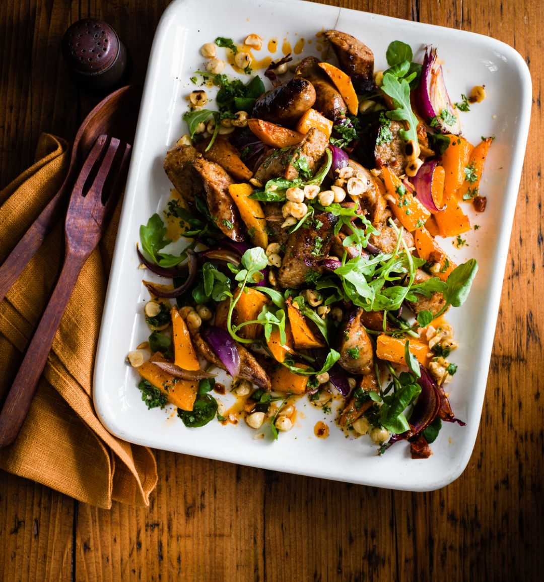 Roast sausage and squash salad